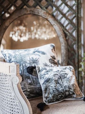 Blanc Mariclo' cuscino in velluto con nappe cm.30x30 stampa tropicale