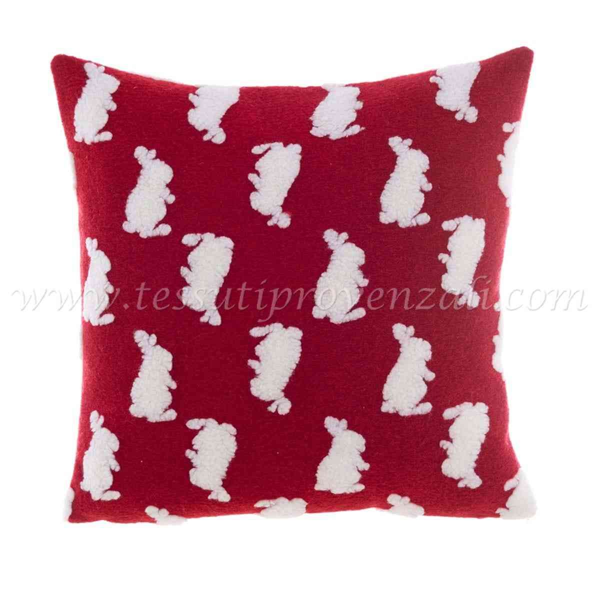 Blanc Mariclo cuscino jacquard con coniglietti cm.45x45 colore rosso