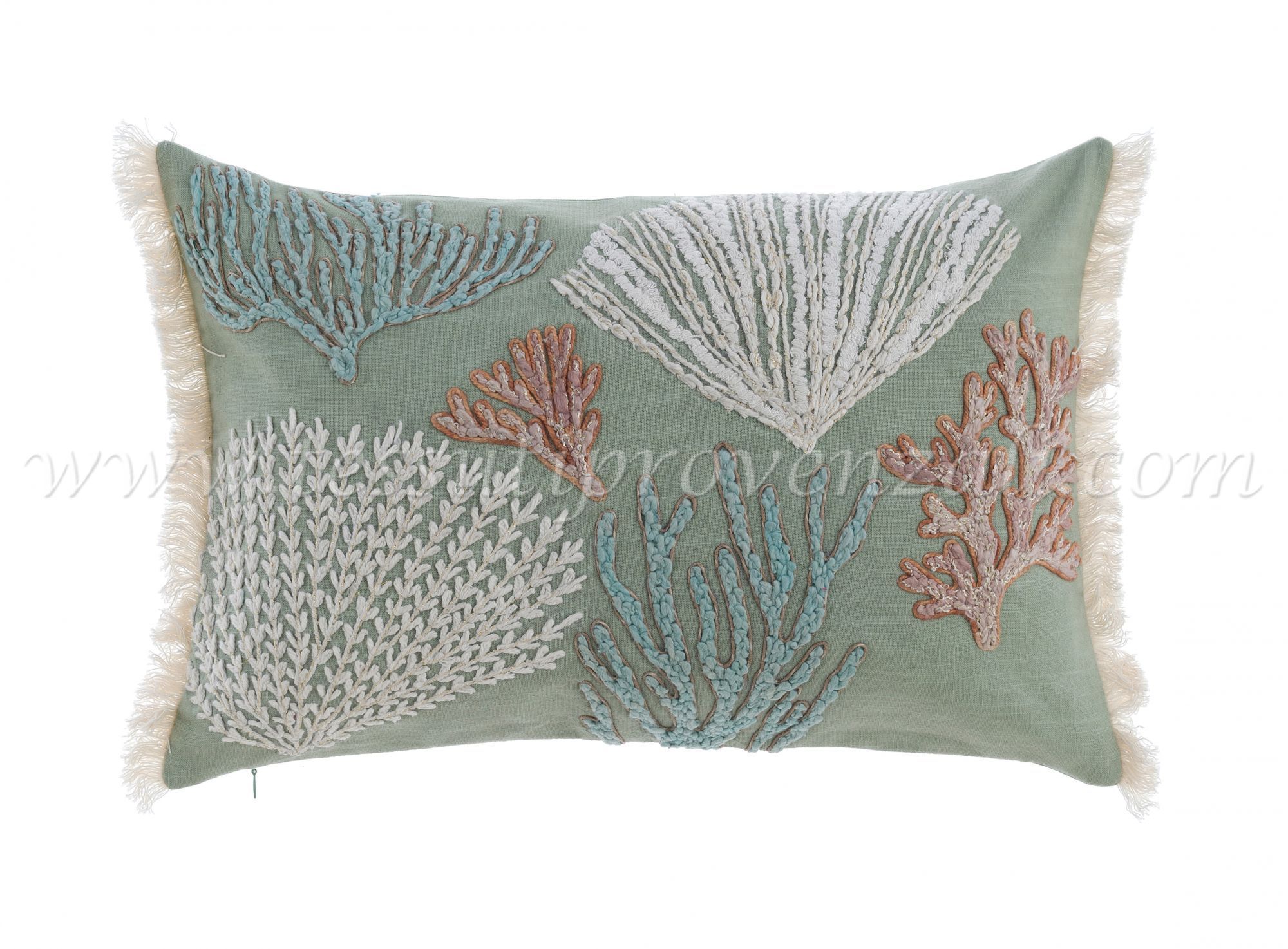 Blanc Mariclo cuscino rettangolare serie Vista Mare Collection con ricami e applicazioni cm. 35x50