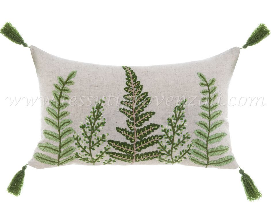 Blanc Mariclo cuscino ricamato con nappe serie Verde Puro cm.30x50