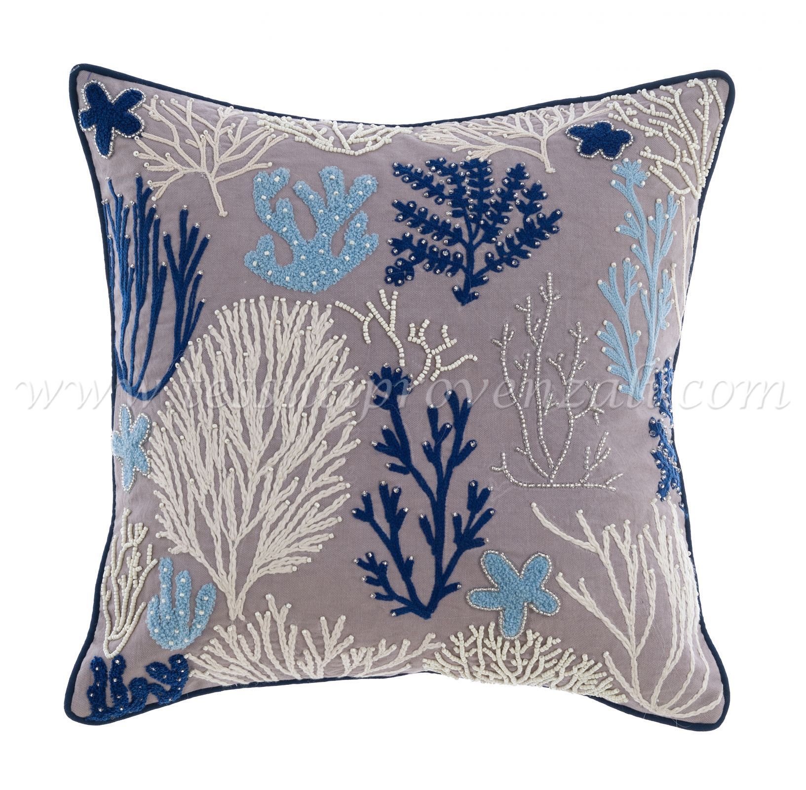 Blanc Mariclo cuscino ricamato con perline serie Vista Mare cm.45x45