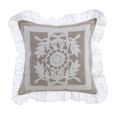 Blanc Mariclo cuscino ricamato in misto lino serie Dentelle cm.50x50