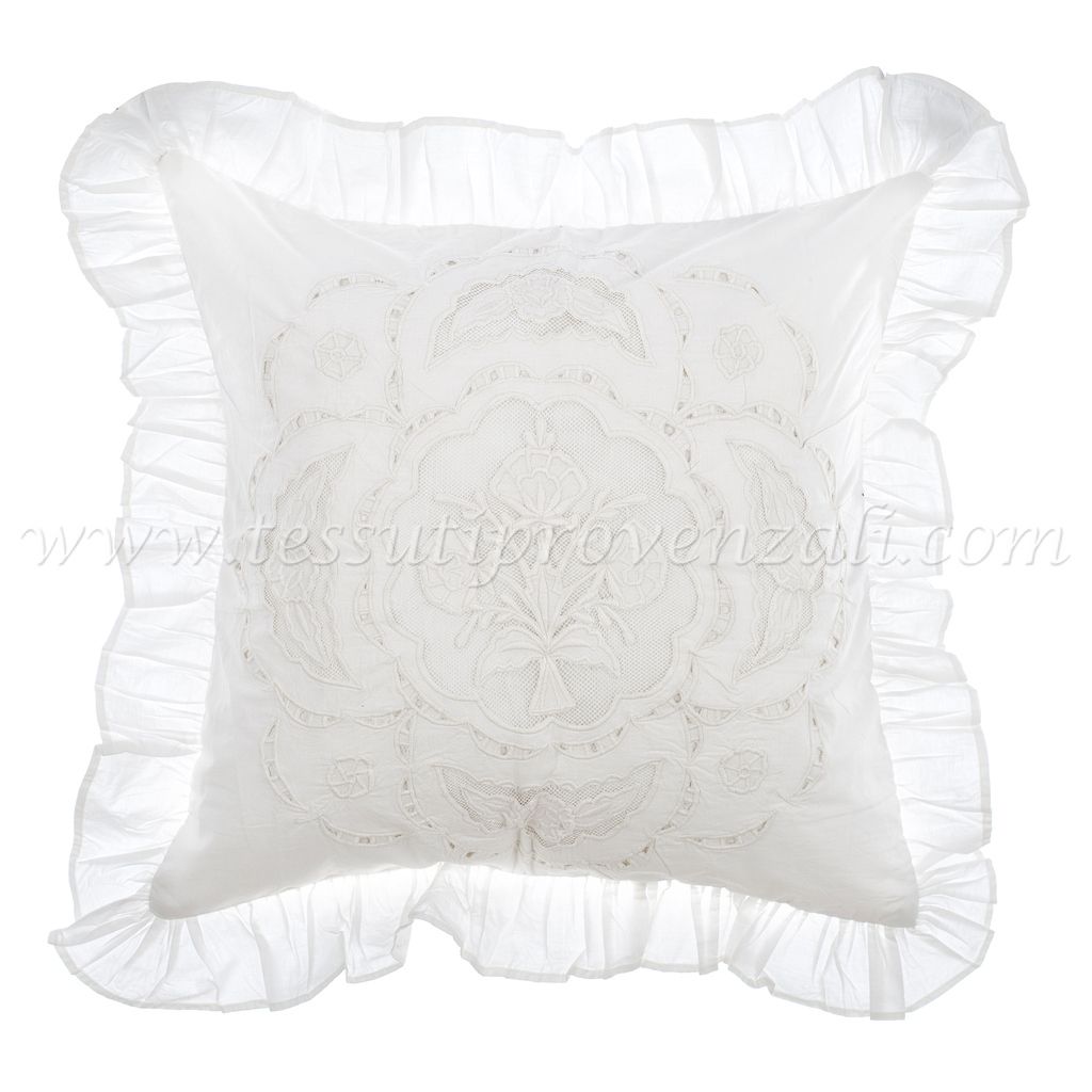 Blanc Mariclo cuscino son ricami serie Ricami di Cotone cm. 45x45