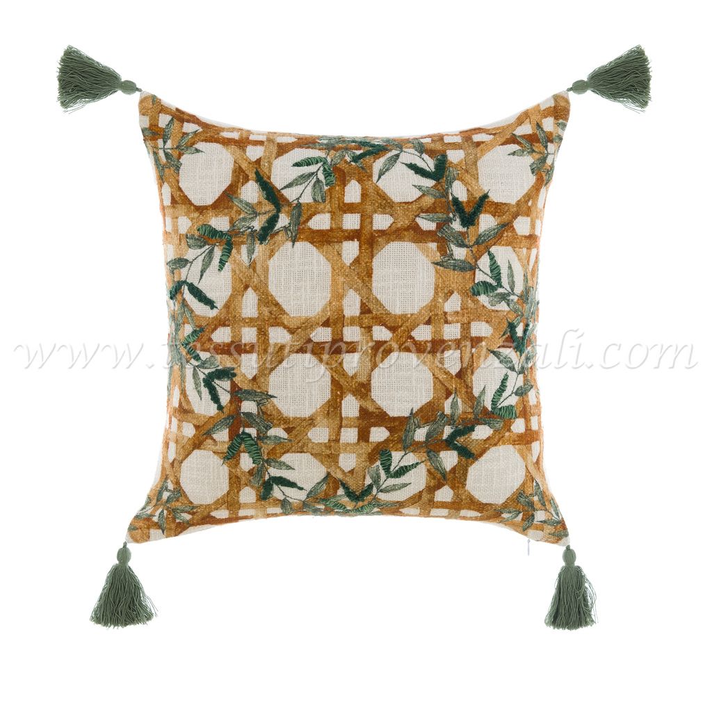 Blanc Mariclo cuscino stampato e ricamato serie Palmeraie cm.45x45