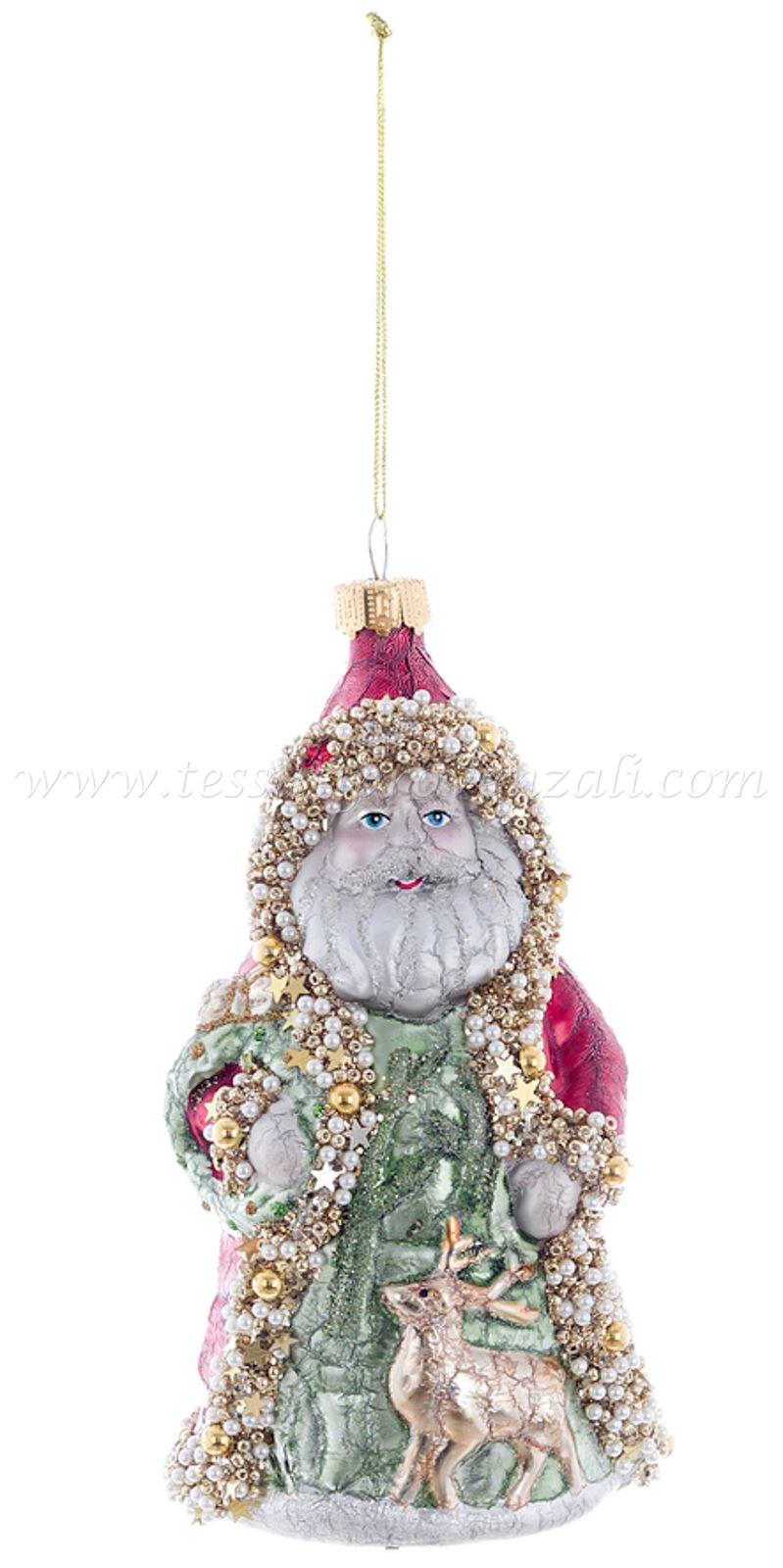 Blanc Mariclo decorazione da appendere Santa Claus in vetro con perline altezza cm. 16 colore verde