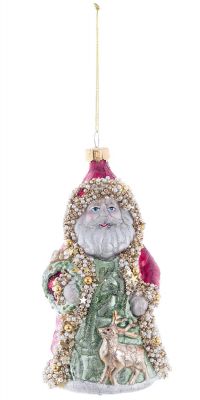 Blanc Mariclo decorazione da appendere Santa Claus in vetro con perline altezza cm. 16 colore verde