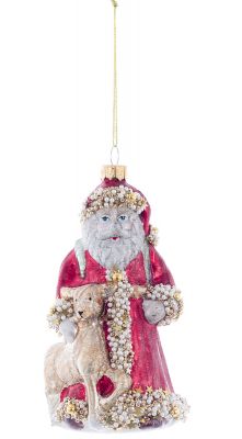 Blanc Mariclo decorazione da appendere Santa Claus in vetro con perline altezza cm. 16 colore rosso