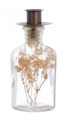 Blanc Mariclo flacone in vetro portacandela con fiori essiicati serie Erbario d'Arte h.15 variante B