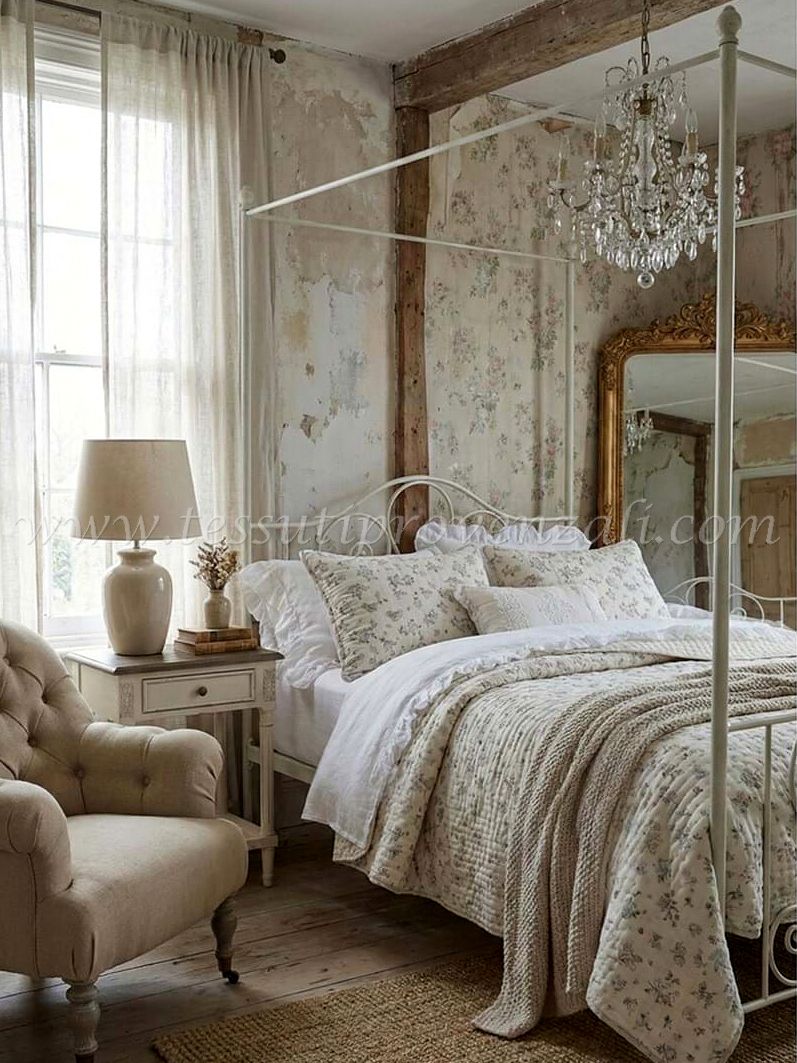 Blanc Mariclo letto con baldacchino in stile shabby chic serie Clio Collection