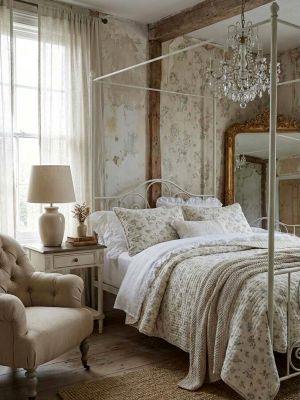 Blanc Mariclo letto con baldacchino in stile shabby chic serie Clio Collection