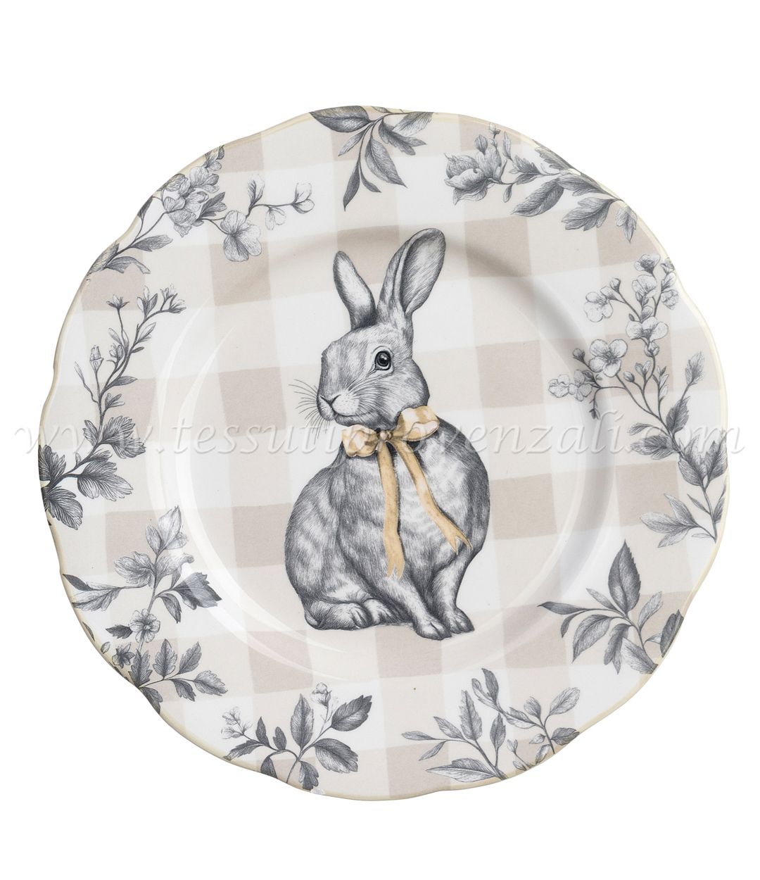Blanc Mariclo piattino con coniglio serie Vichy collection variante beige