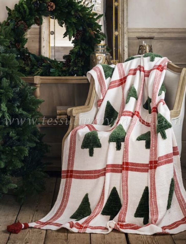 Blanc Mariclo plaid / telo copritutto con ricamo alberi cm. 130x150