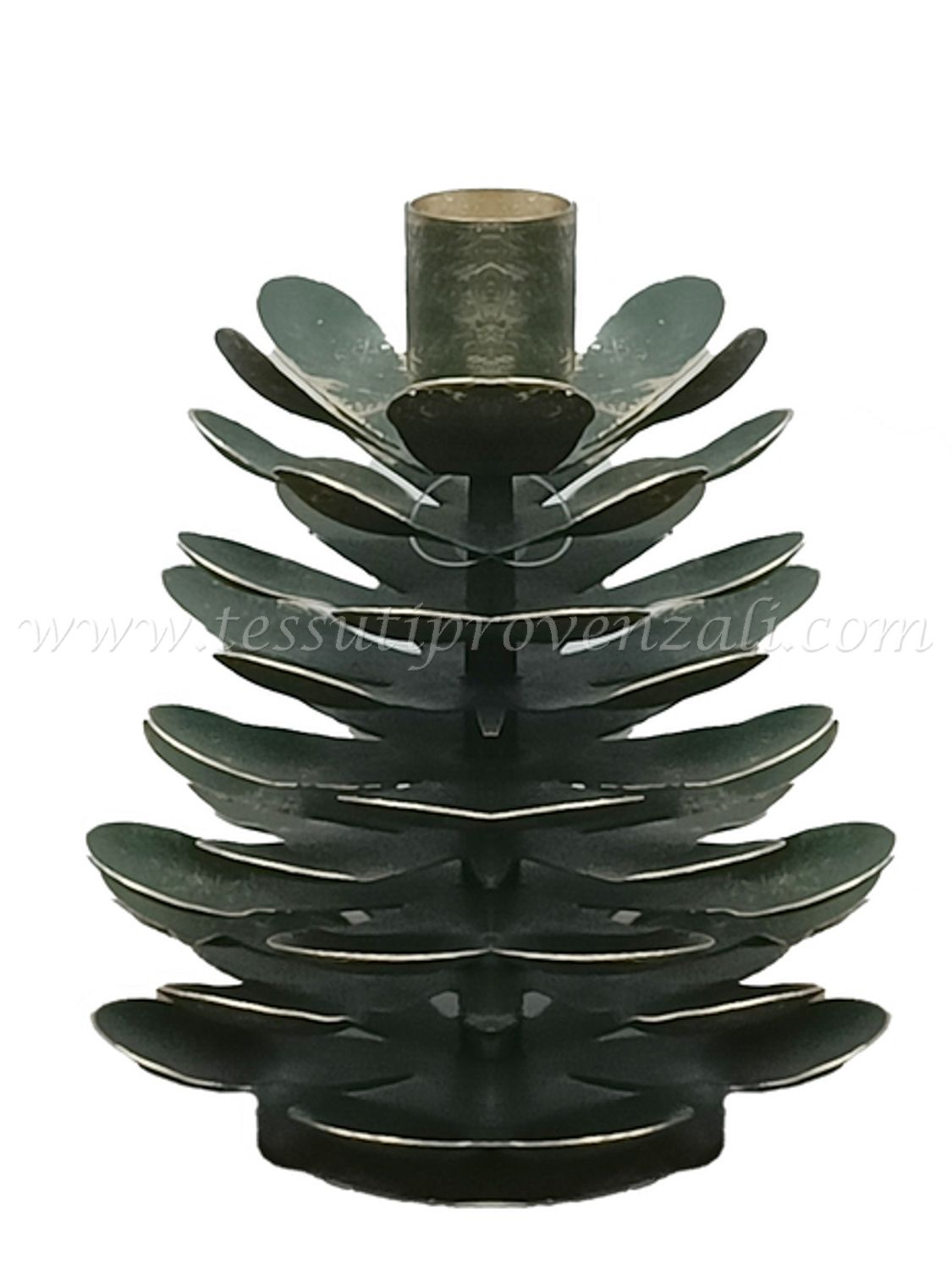 Blanc Mariclo porta candela in metallo a forma di pigna serie Borgo Antico altezza cm.13 colore verde