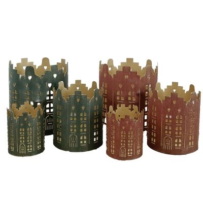 Blanc Mariclo portacandela in metallo a forma di casetta serie Borgo Antico misura media altezza cm.18 colore rosso mattone