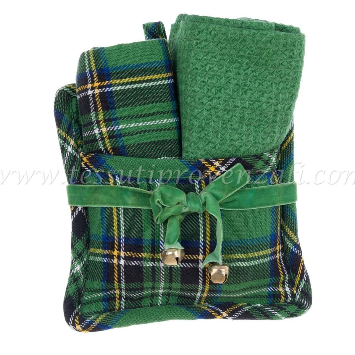 Blanc Mariclo presina + 2 strofinacci tartan verde serie Madison Avenue