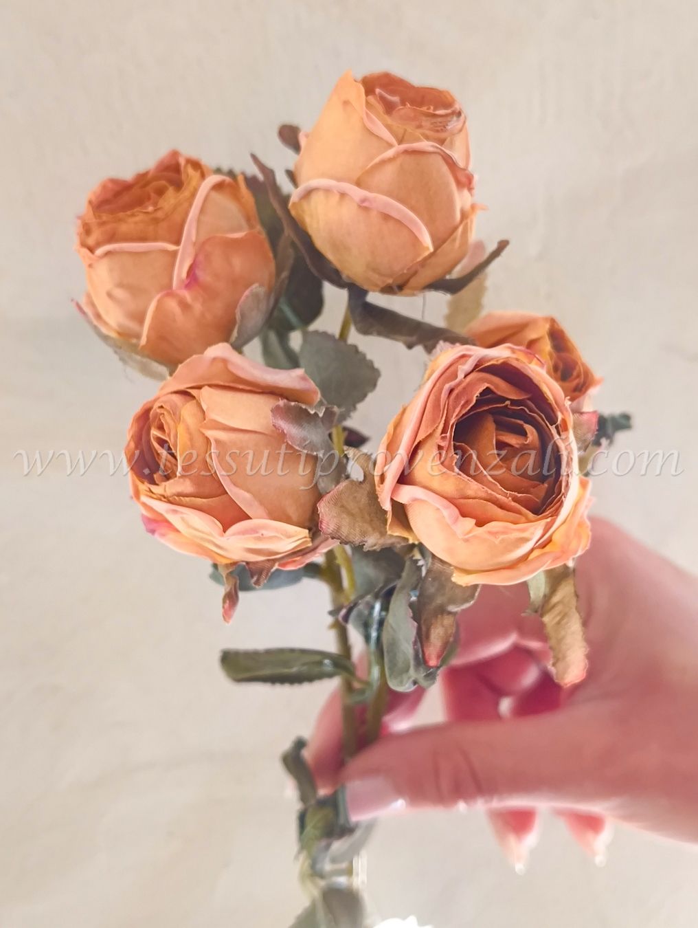 Blanc Mariclo ramo rose effetto essiccato serie Florilegio variante albicocca vintage h. 43