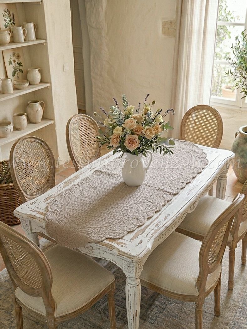 Blanc Mariclo runner/centrotavola boutis ovale serie Carmen cm.45x100 colore ecrù