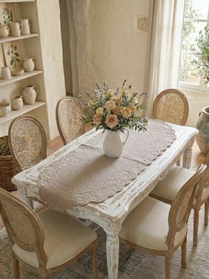 Blanc Mariclo runner/centrotavola boutis ovale serie Carmen cm.45x100 colore ecrù