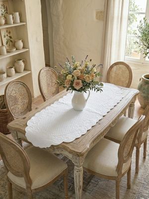 Blanc Mariclo runner/centrotavola boutis ovale serie Carmen cm.45x100 colore bianco