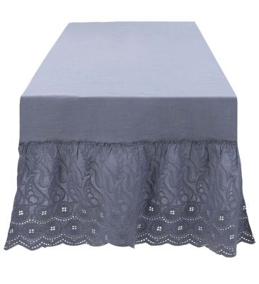 Blanc Mariclo runner/striscia centrotavola con balza serie Tintoretto colore blu avio