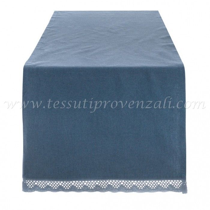 Blanc Mariclo runner / striscia centrotavola con crochet serie Infinity colore azzurro