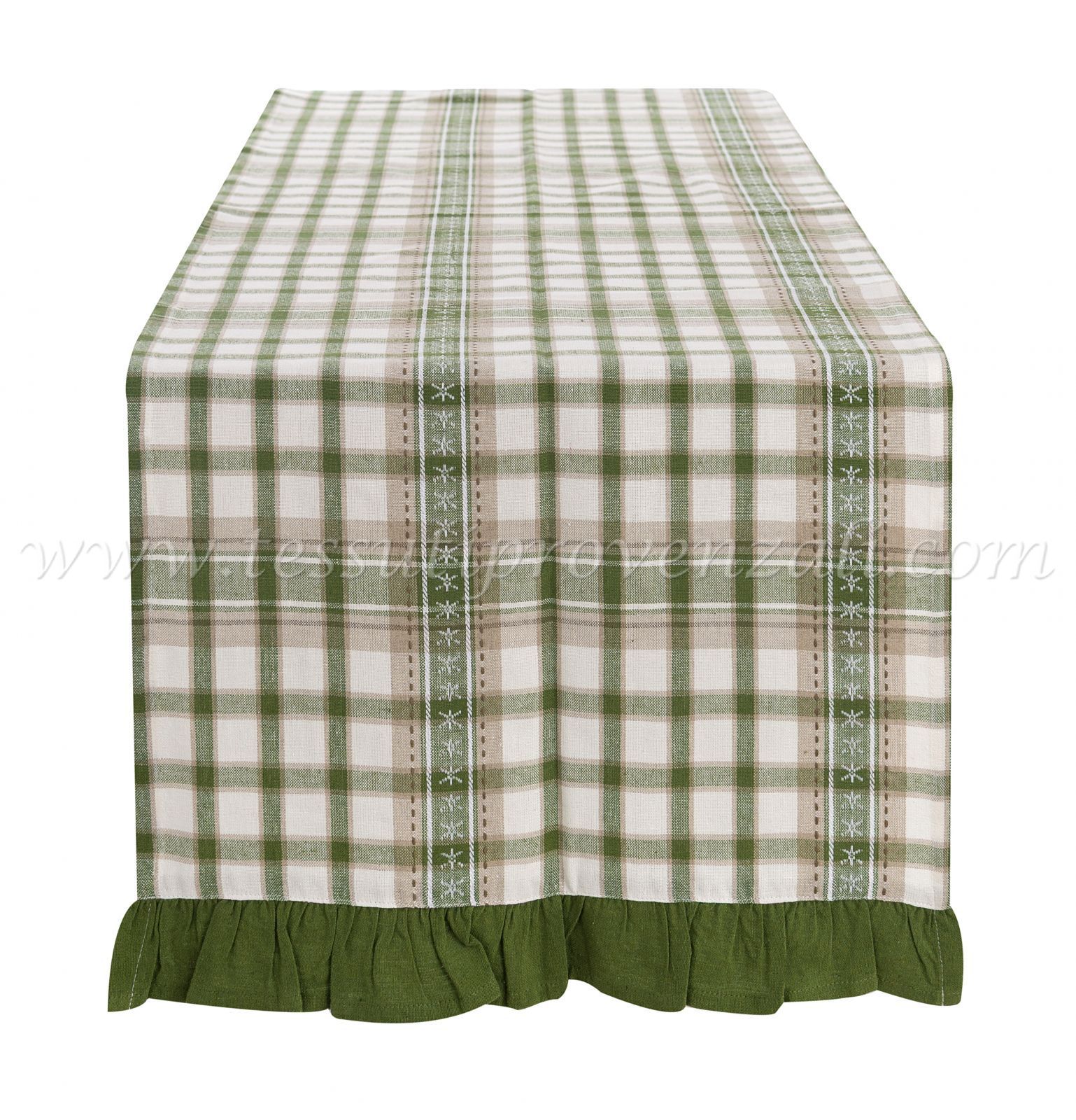 Blanc Mariclo runner/striscia centrotavola con volant serie Foresta Nobile