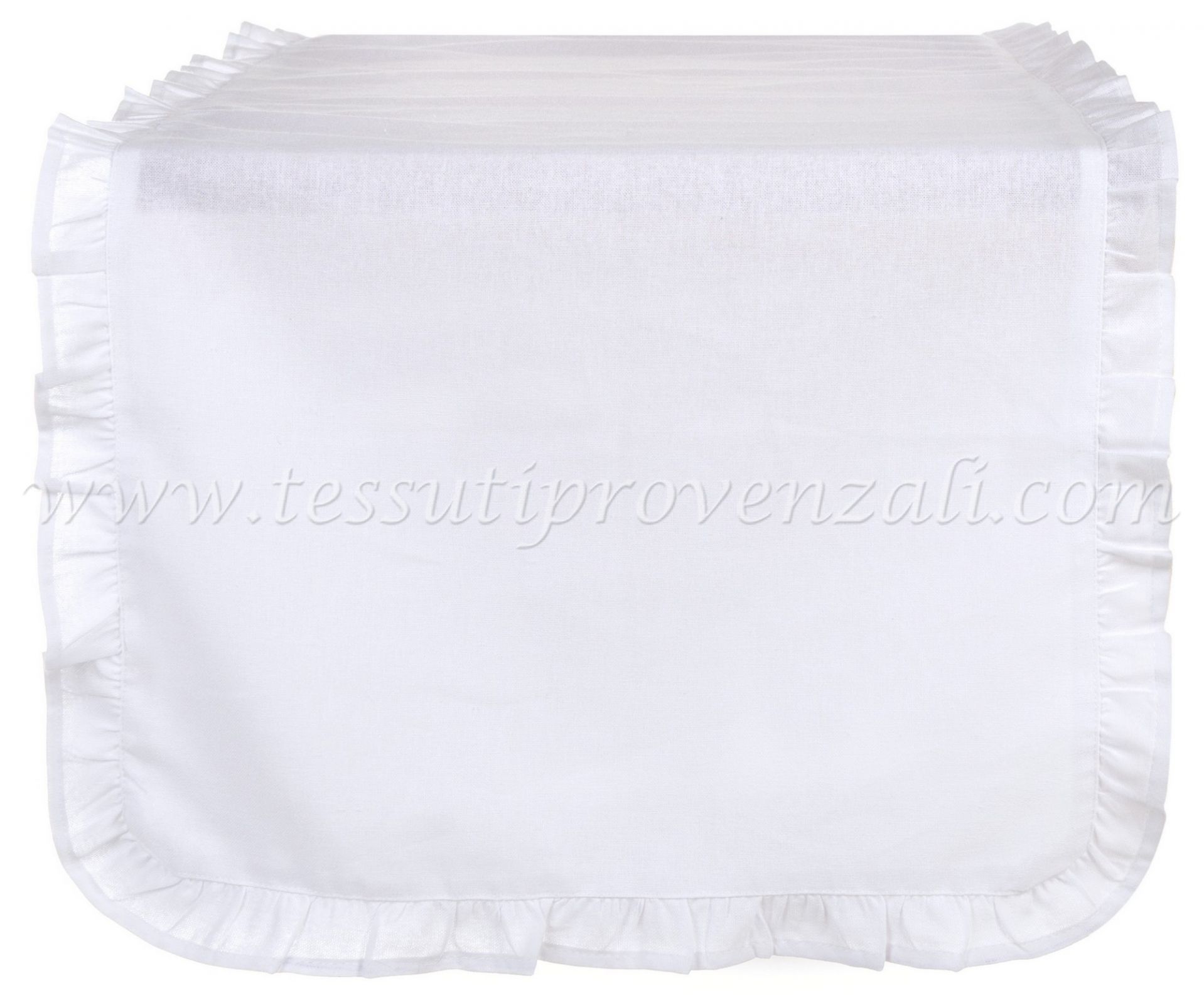 Blanc Mariclo runner / striscia centrotavola con volant serie Infinity bianco cm. 45x140