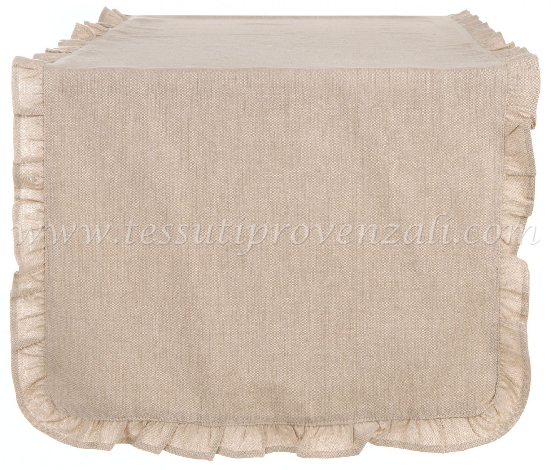 Blanc Mariclo runner / striscia centrotavola con volant serie Infinity ecrù cm. 45x140