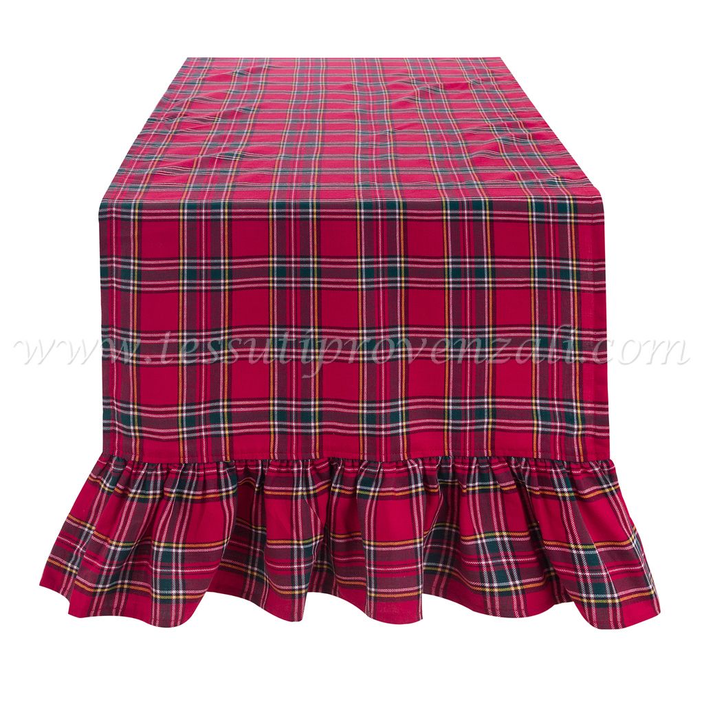 Blanc Mariclo runner / striscia centrotavola con volant serie Magia Tartan cm. 50x170