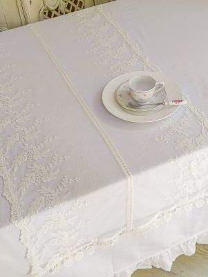 Blanc Mariclo runner/striscia centrotavola in tulle ricamato serie Dentelle Cherie cm.50x200