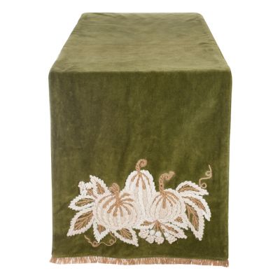 Blanc Mariclo runner/striscia centrotavola in velluto con zucche ricamate cm.50x140