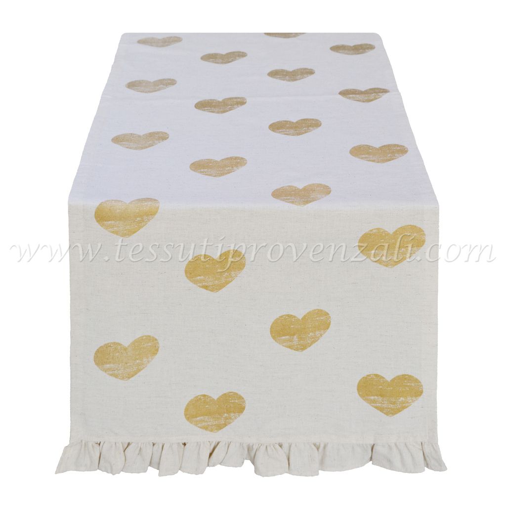 Blanc Mariclo runner / striscia centrotavola serie Cuori Elite cm. 45x148