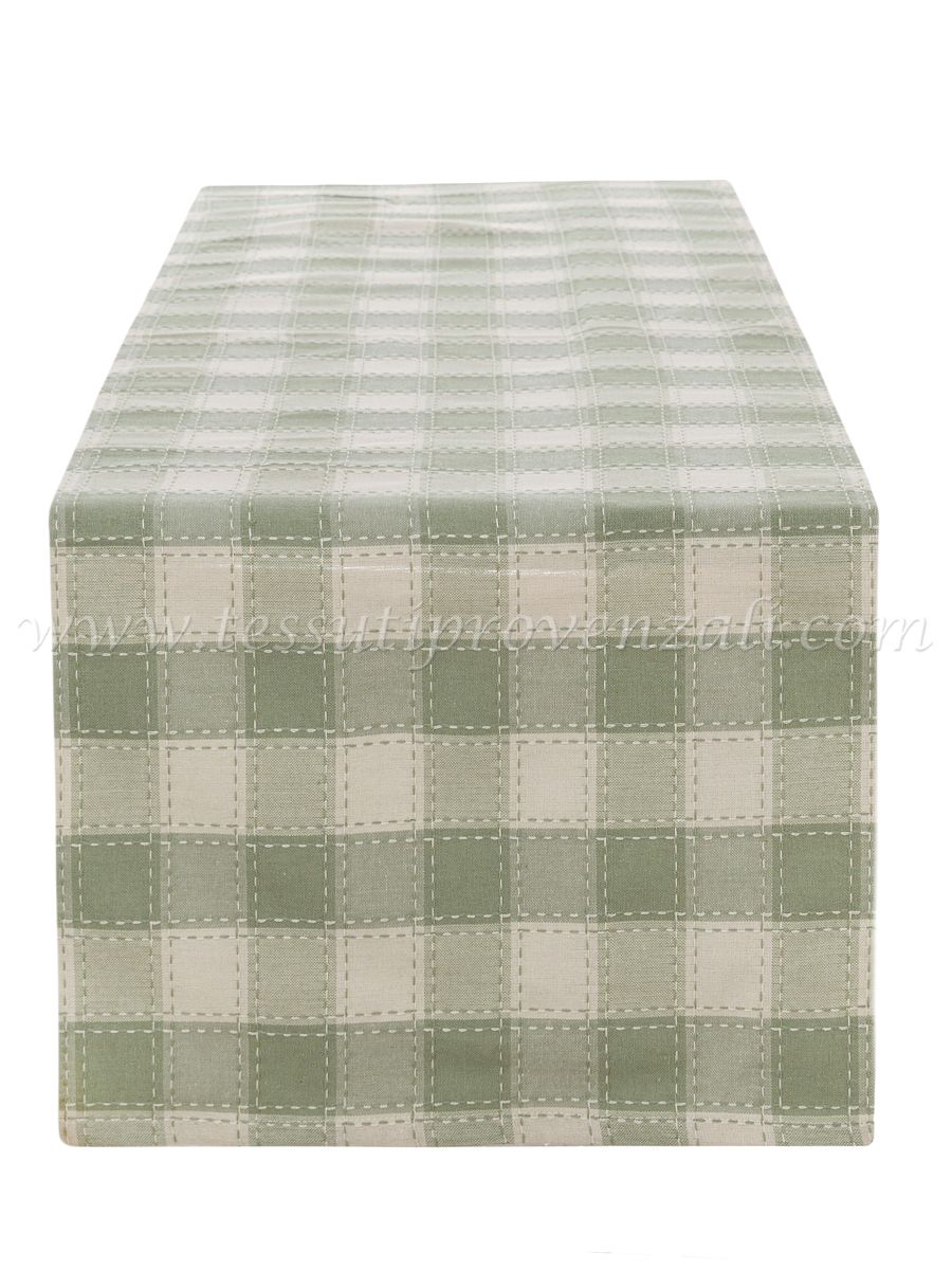 Blanc Mariclo runner / striscia centrotavola serie Rami d'Amore variante quadri verde