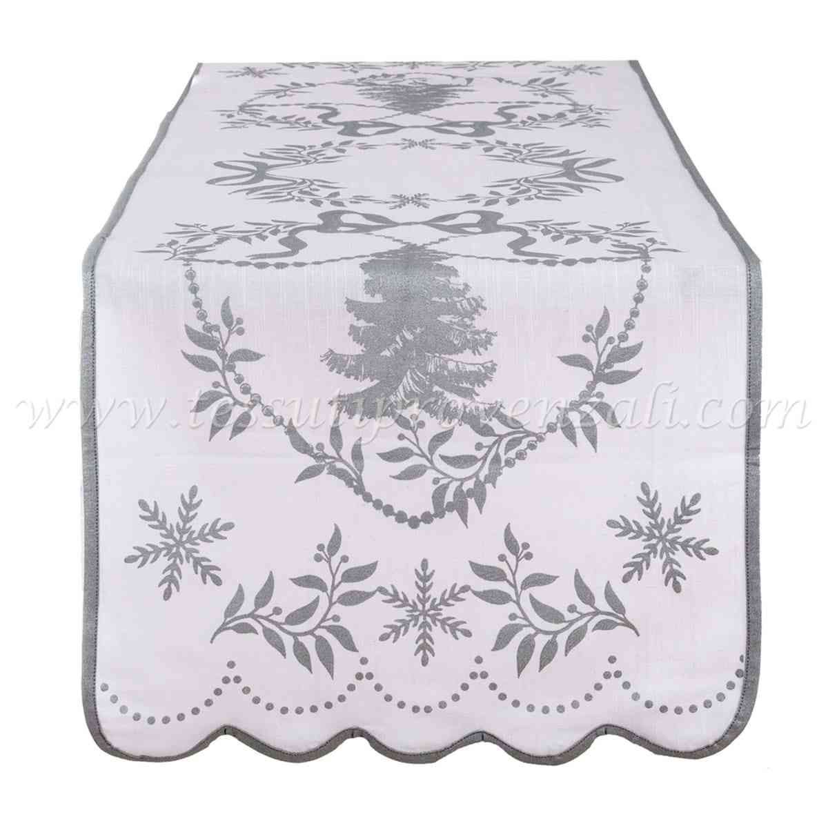 Blanc Mariclo runner/striscia centrotavola serie Shiny Christmas Silver cm.45x140