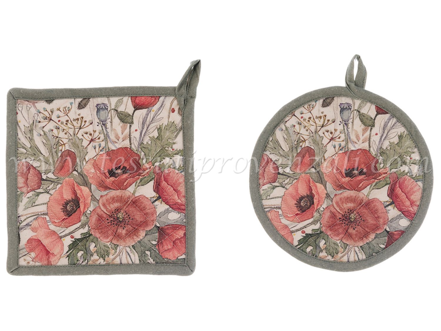 Blanc Mariclo set 2 presine con papaveri serie Coquelicot