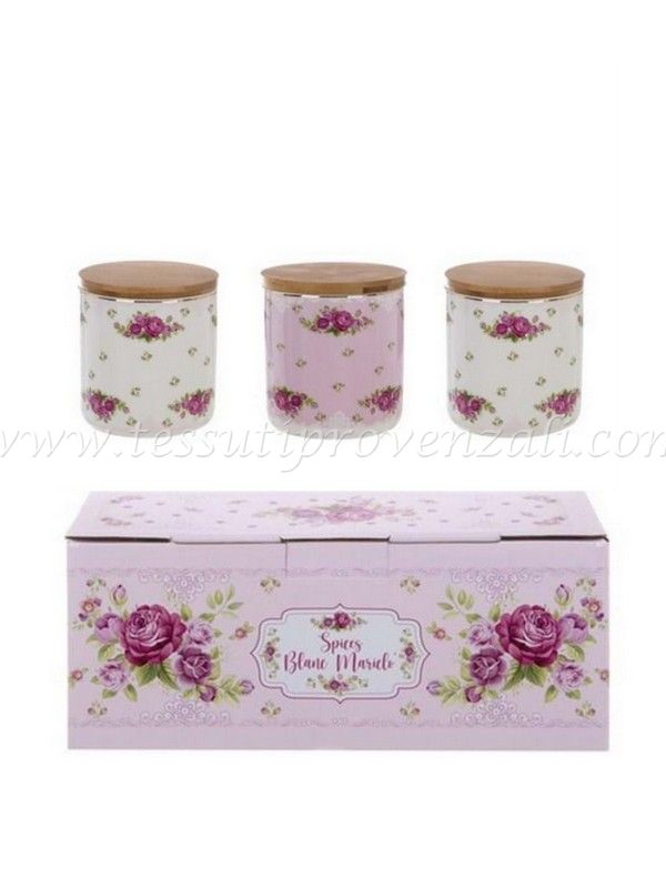 Blanc Mariclo' set 3 barattoli in porcellana serie Le Rose del Borgo