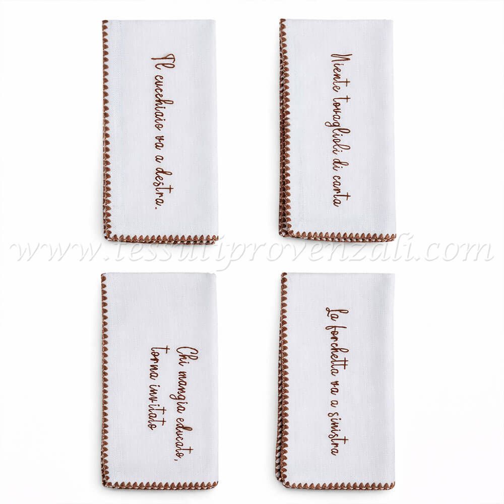 Blanc Mariclo set 4 tovaglioli con frasi ricamate in cotone