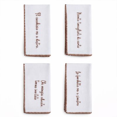 Blanc Mariclo set 4 tovaglioli con frasi ricamate in cotone