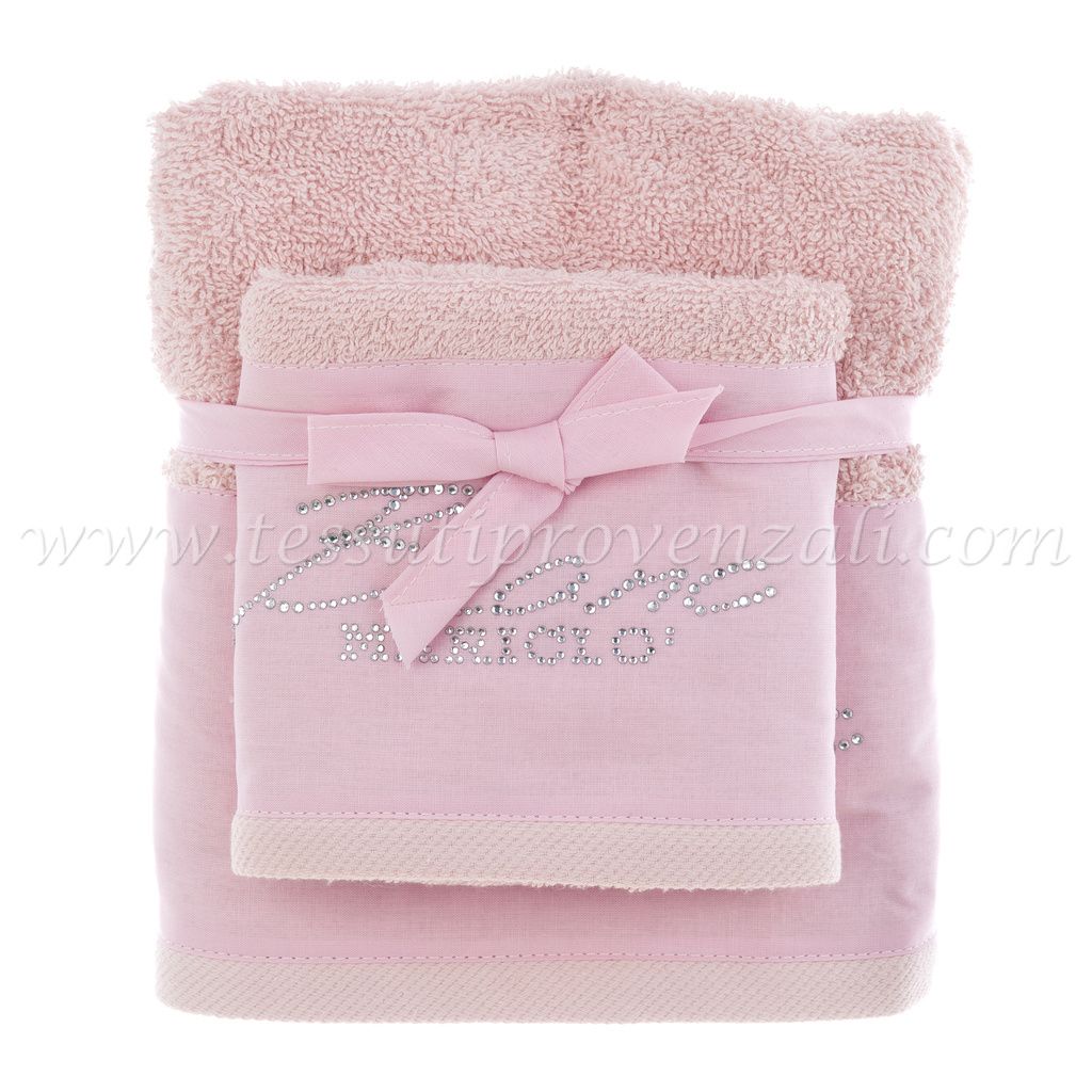Blanc Mariclo set asciugamani in spugna viso+ospite con logo swarovsky serie Bling Bling colore rosa