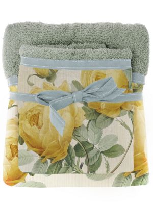 Blanc Mariclo set asciugamani spugna viso + ospite serie Peony variante verde salvia