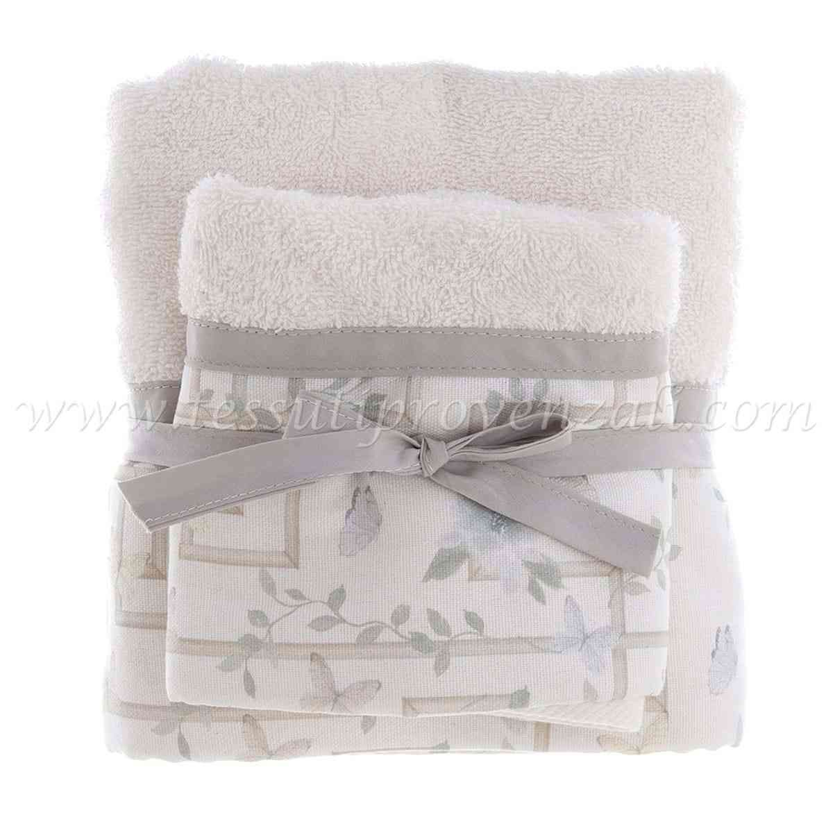 Blanc Mariclo set asciugamano viso + ospite serie Floral Twist colore avorio