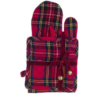 Blanc Mariclo set canovaccio + guanto forno + presina tartan rosso serie Madison Avenue