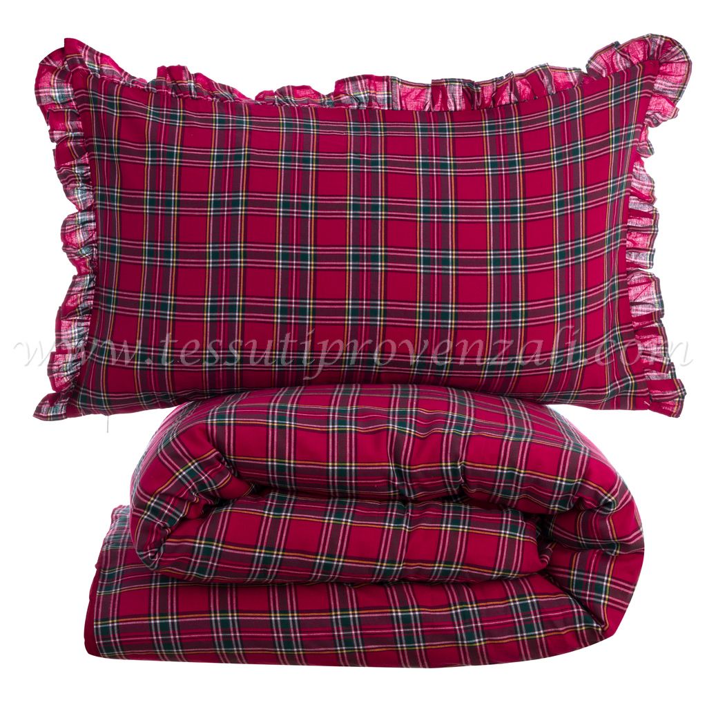 Blanc Mariclo set copripiumino matrimoniale completo di due federe tartan rosso