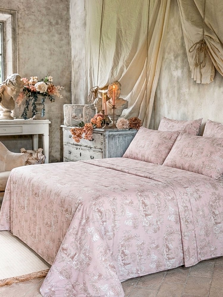 Blanc Mariclo Set Bettwäsche Doppel-Serie Toile du Borgo rosa