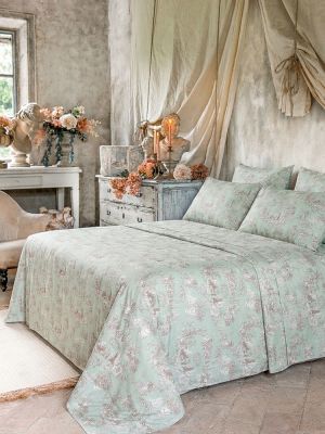 Blanc Mariclo set lenzuola matrimoniali serie Toile du Borgo colore verdeacqua