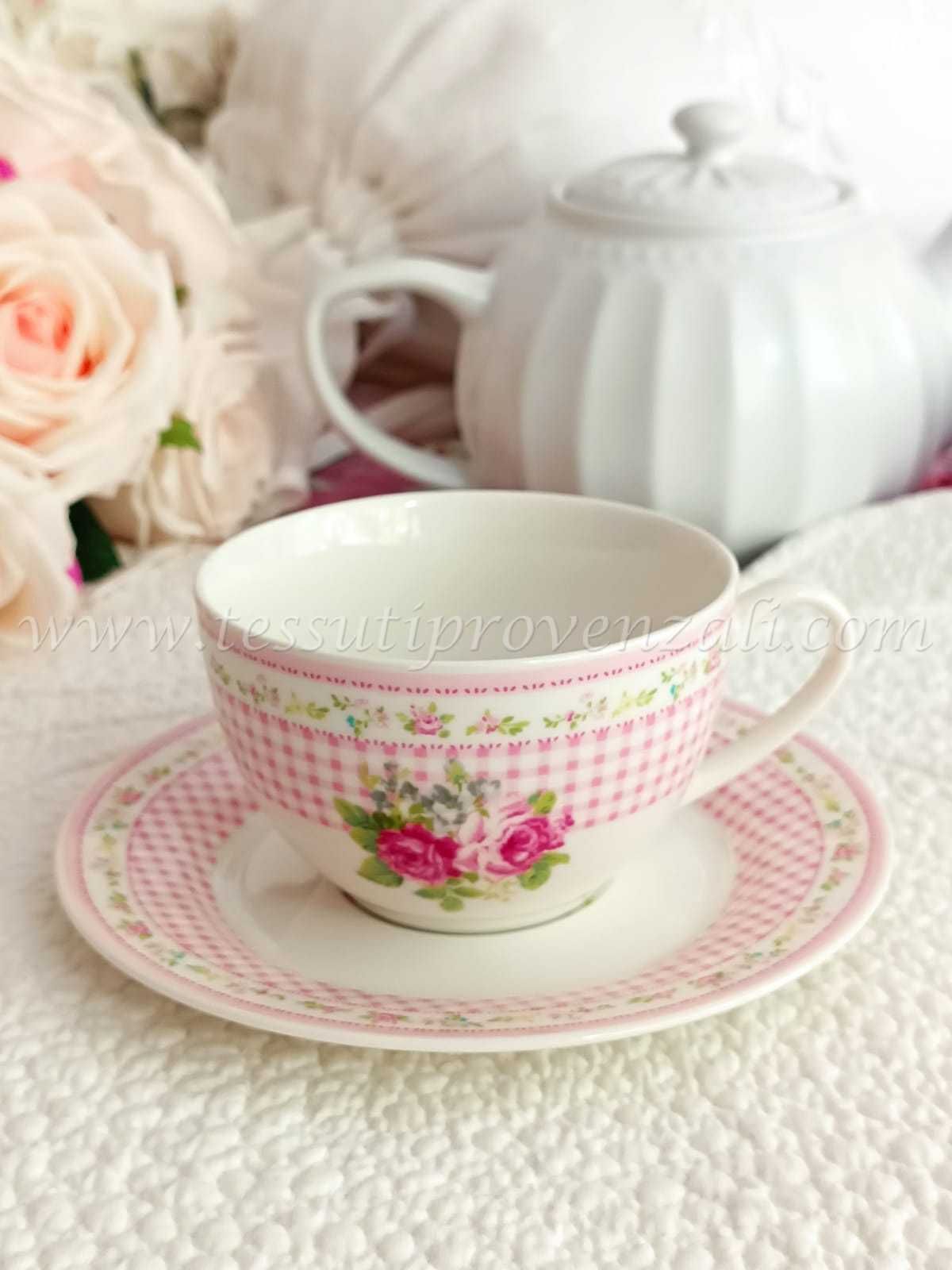 Blanc Mariclo' tazza da the con piattino in porcellana serie Le Rose del Borgo - variante 2