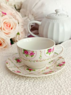 Blanc Mariclo' tazza da the con piattino in porcellana serie Le Rose del Borgo - variante 3