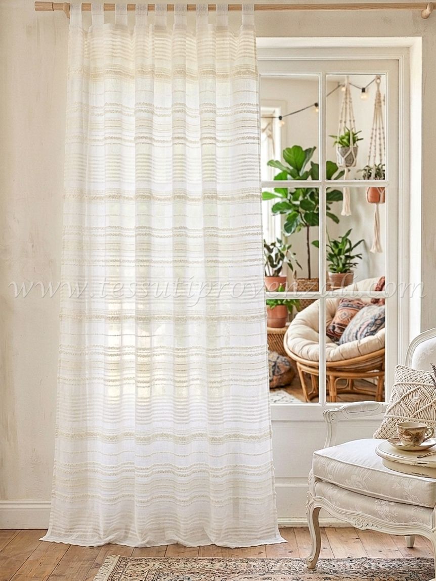 Blanc Mariclo tenda con righe in rilievo serie Trame di Luce colore bianco