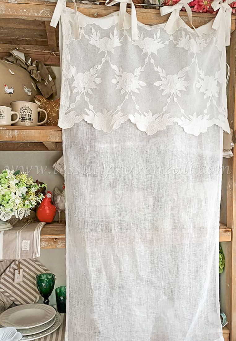 Blanc Mariclo' tenda in lino serie Clarissa cm.60x120 h. colore avorio