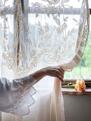 Blanc Mariclo tendone lino serie Dentelle Charlotte cm. 140x290 h. CON DIFETTI (vedi foto e descrizione)